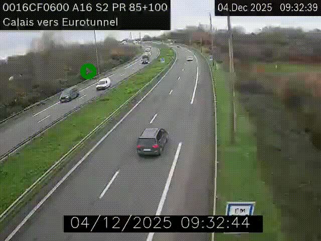 Webcam A16 à Calais en direction du Tunnel sous la Manche (Eurotunnel)