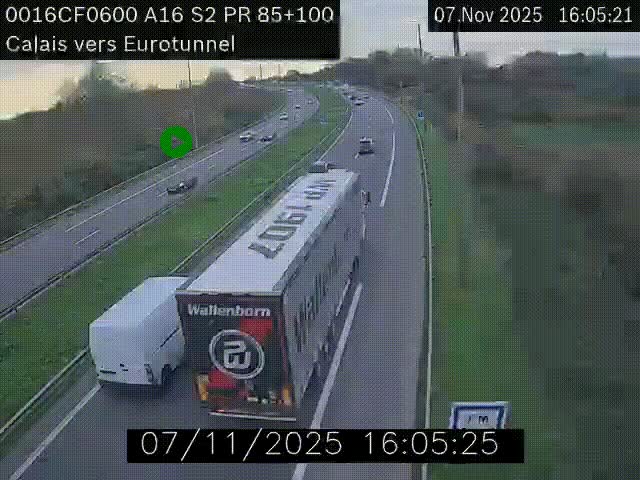 Webcam A16 à Calais en direction du Tunnel sous la Manche (Eurotunnel)