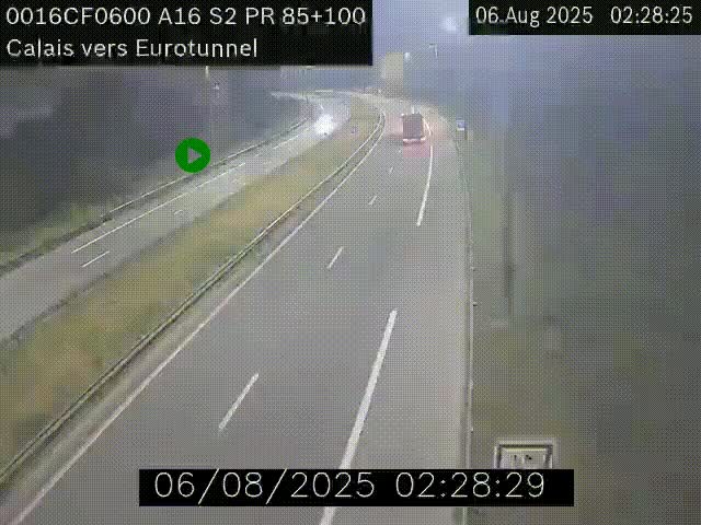 <h2>Webcam A16 à Calais en direction du Tunnel sous la Manche (Eurotunnel)</h2>