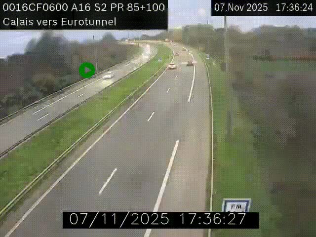 Webcam A16 à Calais en direction du Tunnel sous la Manche (Eurotunnel)