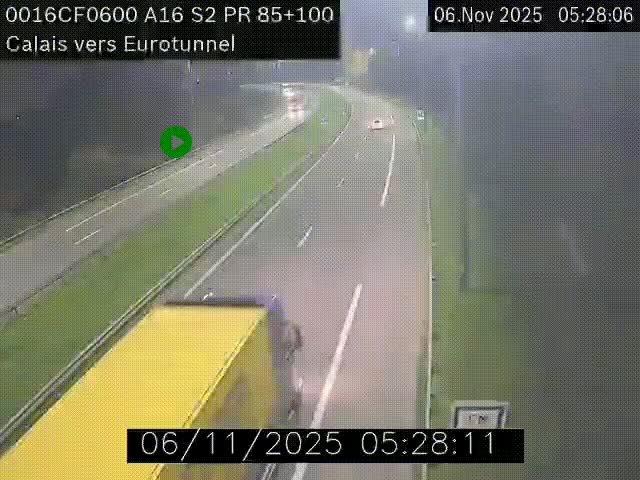 Webcam A16 à Calais en direction du Tunnel sous la Manche (Eurotunnel)