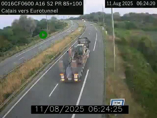 <h2>Webcam A16 à Calais en direction du Tunnel sous la Manche (Eurotunnel)</h2>