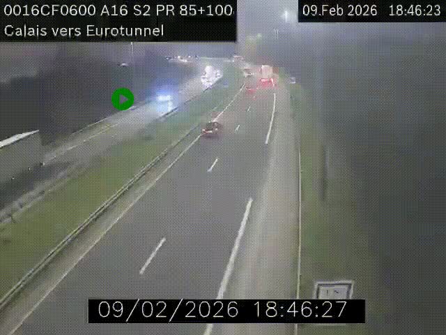 <h2>Webcam A16 à Calais en direction du Tunnel sous la Manche (Eurotunnel)</h2>