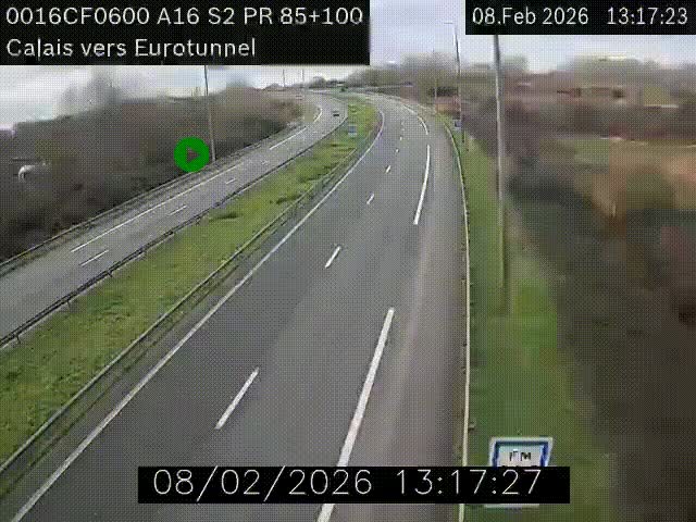 <h2>Webcam A16 à Calais en direction du Tunnel sous la Manche (Eurotunnel)</h2>