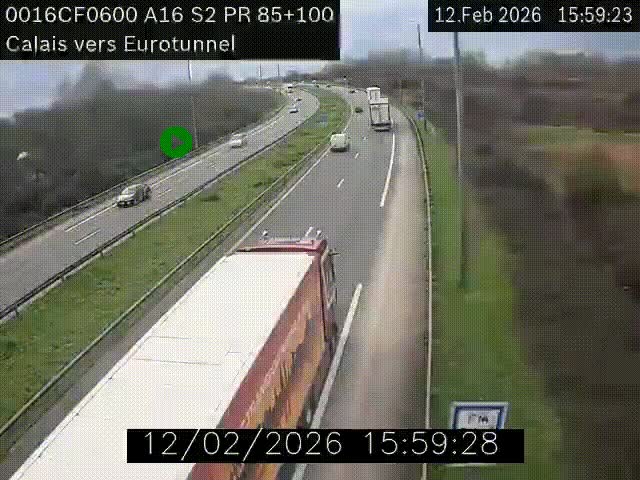 <h2>Webcam A16 à Calais en direction du Tunnel sous la Manche (Eurotunnel)</h2>