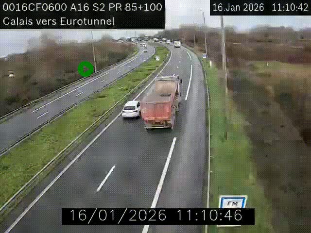 <h2>Webcam A16 à Calais en direction du Tunnel sous la Manche (Eurotunnel)</h2>