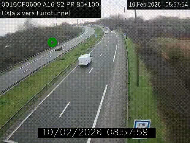 <h2>Webcam A16 à Calais en direction du Tunnel sous la Manche (Eurotunnel)</h2>