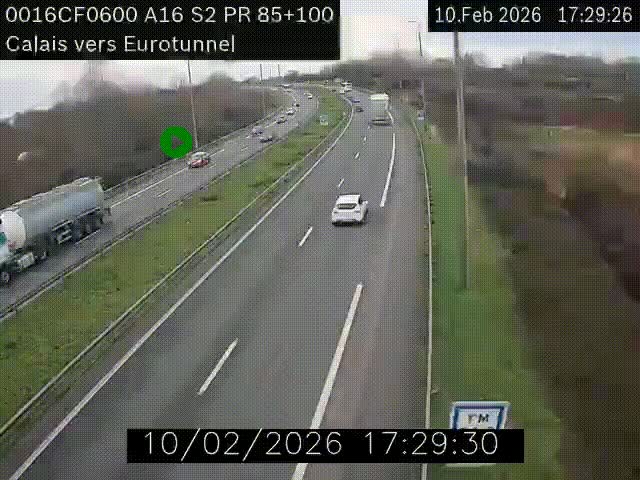 <h2>Webcam A16 à Calais en direction du Tunnel sous la Manche (Eurotunnel)</h2>