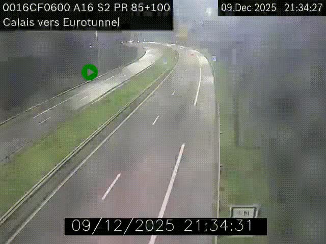 Webcam A16 à Calais en direction du Tunnel sous la Manche (Eurotunnel)