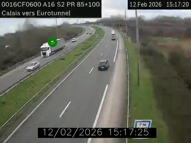 <h2>Webcam A16 à Calais en direction du Tunnel sous la Manche (Eurotunnel)</h2>
