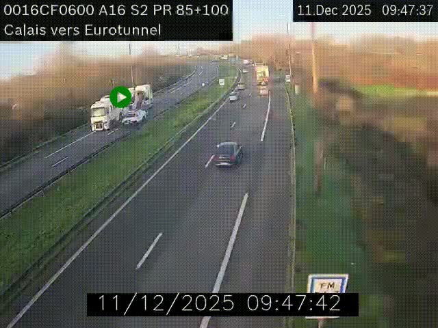<h2>Webcam A16 à Calais en direction du Tunnel sous la Manche (Eurotunnel)</h2>