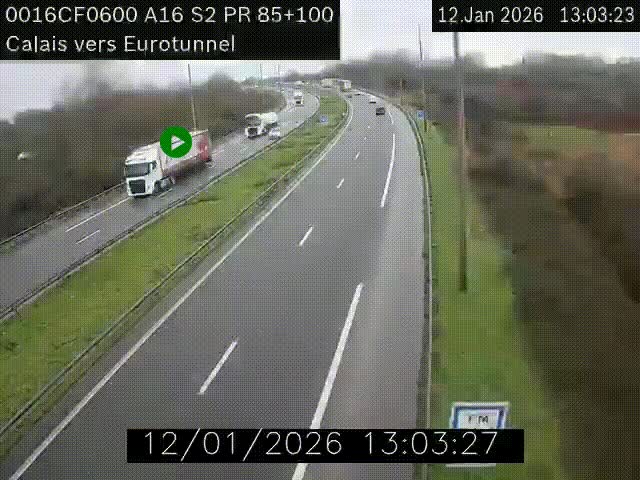 <h2>Webcam A16 à Calais en direction du Tunnel sous la Manche (Eurotunnel)</h2>