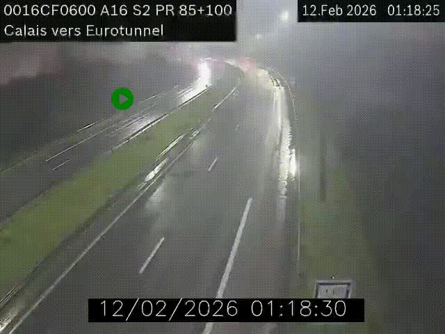 <h2>Webcam A16 à Calais en direction du Tunnel sous la Manche (Eurotunnel)</h2>