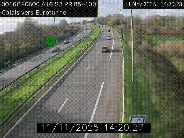 <h2>Webcam A16 à Calais en direction du Tunnel sous la Manche (Eurotunnel)</h2>