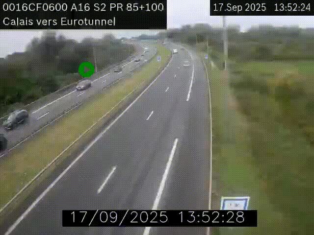 <h2>Webcam A16 à Calais en direction du Tunnel sous la Manche (Eurotunnel)</h2>