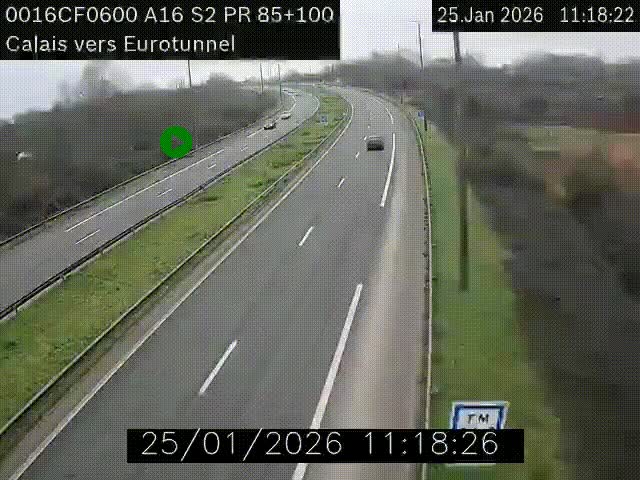 Webcam A16 à Calais en direction du Tunnel sous la Manche (Eurotunnel)