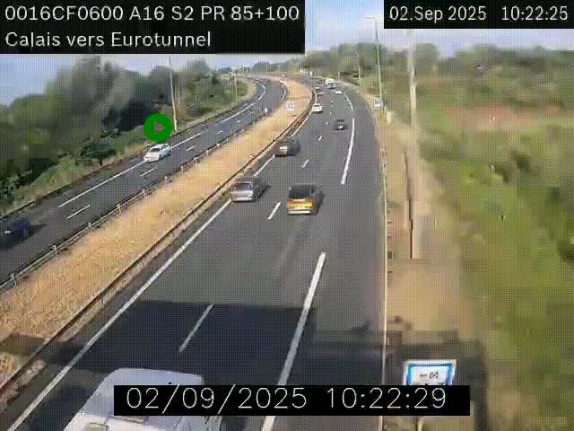 <h2>Webcam A16 à Calais en direction du Tunnel sous la Manche (Eurotunnel)</h2>