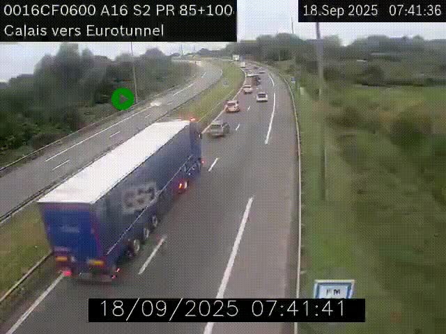 <h2>Webcam A16 à Calais en direction du Tunnel sous la Manche (Eurotunnel)</h2>