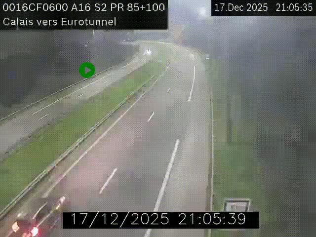 Webcam A16 à Calais en direction du Tunnel sous la Manche (Eurotunnel)