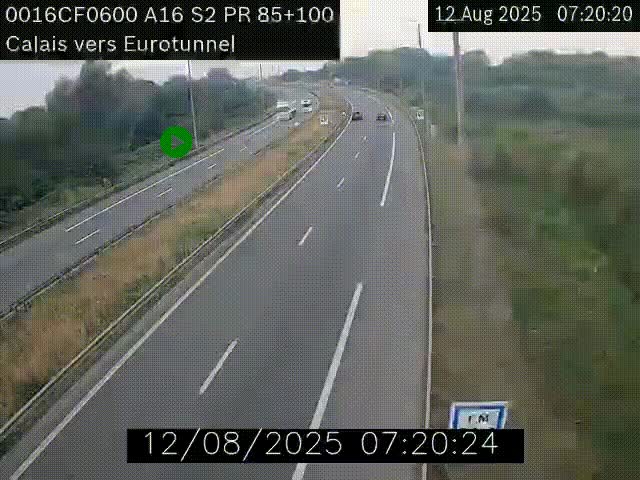 Webcam A16 à Calais en direction du Tunnel sous la Manche (Eurotunnel)