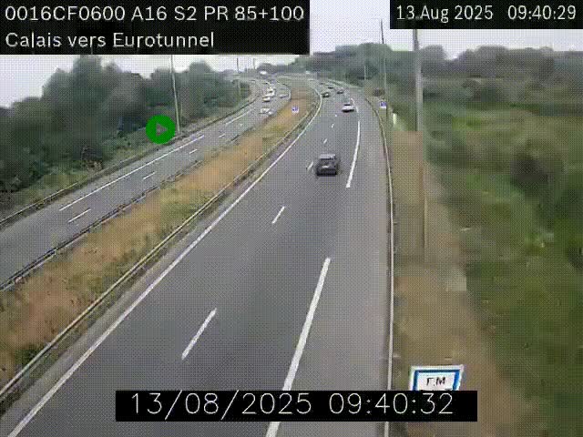 Webcam A16 à Calais en direction du Tunnel sous la Manche (Eurotunnel)