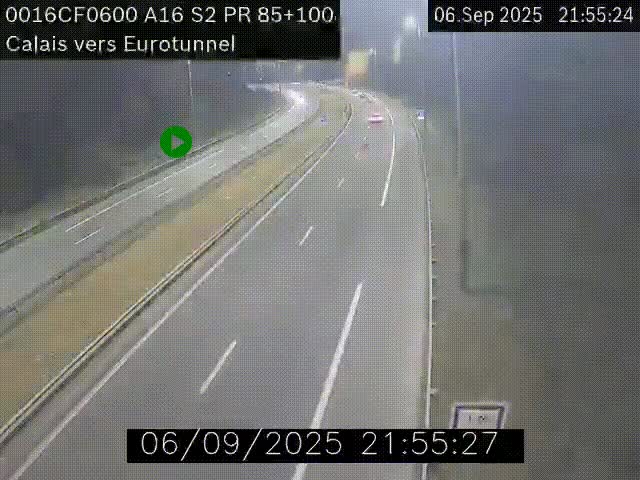 Webcam A16 à Calais en direction du Tunnel sous la Manche (Eurotunnel)