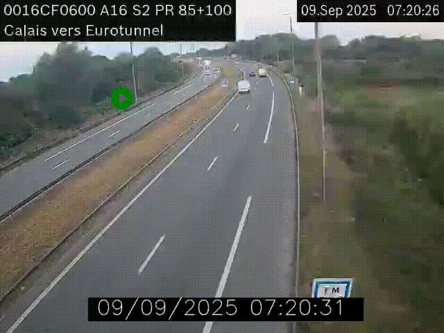 Webcam A16 à Calais en direction du Tunnel sous la Manche (Eurotunnel)