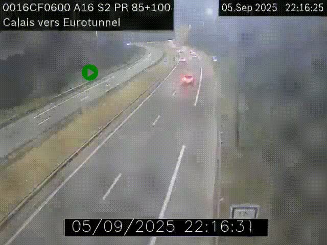 Webcam A16 à Calais en direction du Tunnel sous la Manche (Eurotunnel)
