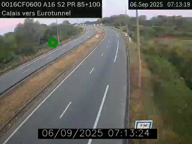 Webcam A16 à Calais en direction du Tunnel sous la Manche (Eurotunnel)