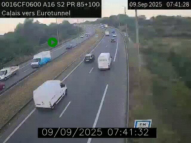 Webcam A16 à Calais en direction du Tunnel sous la Manche (Eurotunnel)