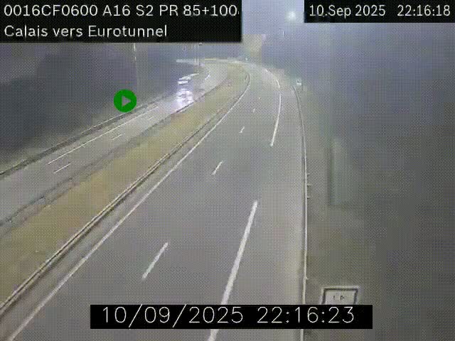 Webcam A16 à Calais en direction du Tunnel sous la Manche (Eurotunnel)