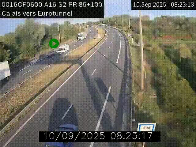 Webcam A16 à Calais en direction du Tunnel sous la Manche (Eurotunnel)