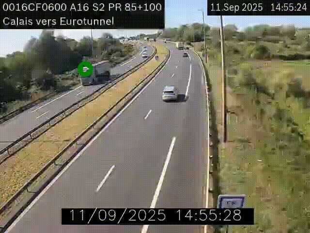 Webcam A16 à Calais en direction du Tunnel sous la Manche (Eurotunnel)