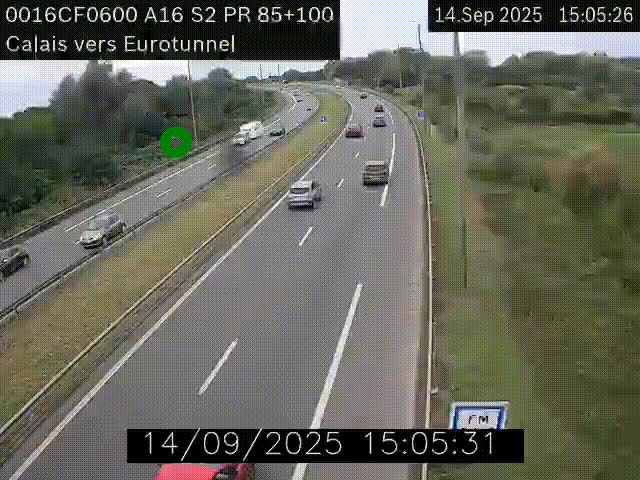 Webcam A16 à Calais en direction du Tunnel sous la Manche (Eurotunnel)