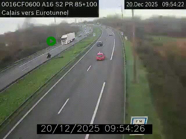 <h2>Webcam A16 à Calais en direction du Tunnel sous la Manche (Eurotunnel)</h2>
