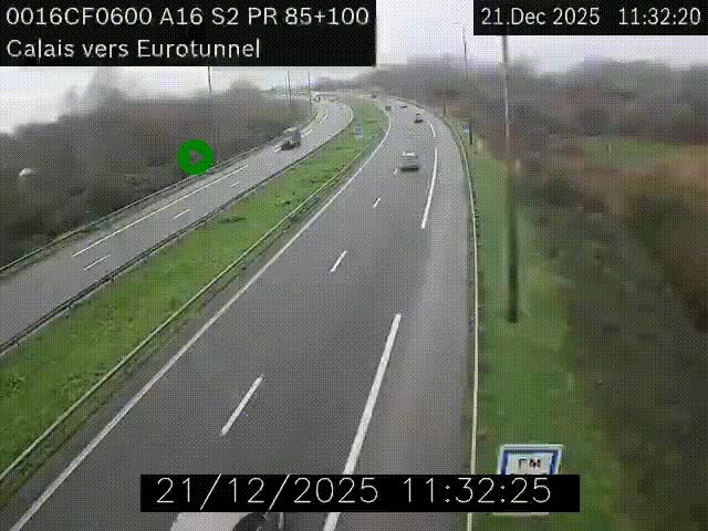 <h2>Webcam A16 à Calais en direction du Tunnel sous la Manche (Eurotunnel)</h2>