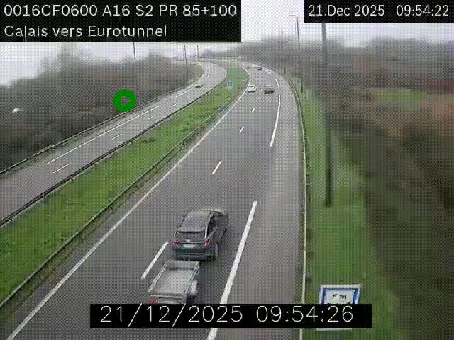 <h2>Webcam A16 à Calais en direction du Tunnel sous la Manche (Eurotunnel)</h2>