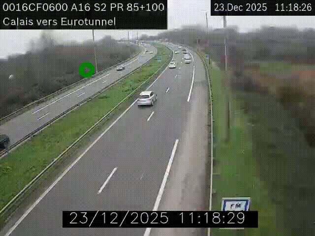 <h2>Webcam A16 à Calais en direction du Tunnel sous la Manche (Eurotunnel)</h2>