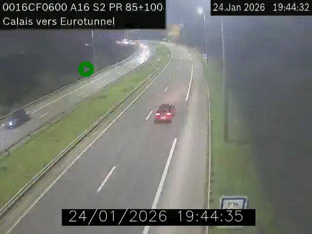 <h2>Webcam A16 à Calais en direction du Tunnel sous la Manche (Eurotunnel)</h2>