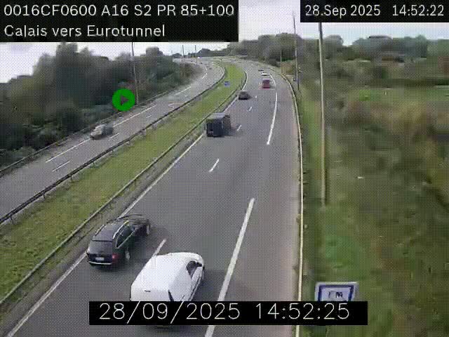 Webcam A16 à Calais en direction du Tunnel sous la Manche (Eurotunnel)