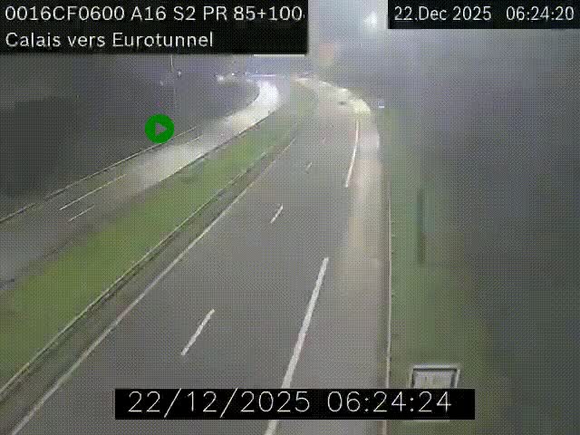 <h2>Webcam A16 à Calais en direction du Tunnel sous la Manche (Eurotunnel)</h2>