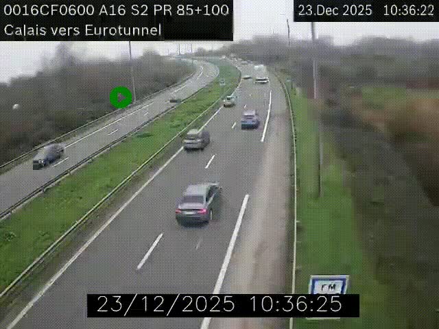 <h2>Webcam A16 à Calais en direction du Tunnel sous la Manche (Eurotunnel)</h2>