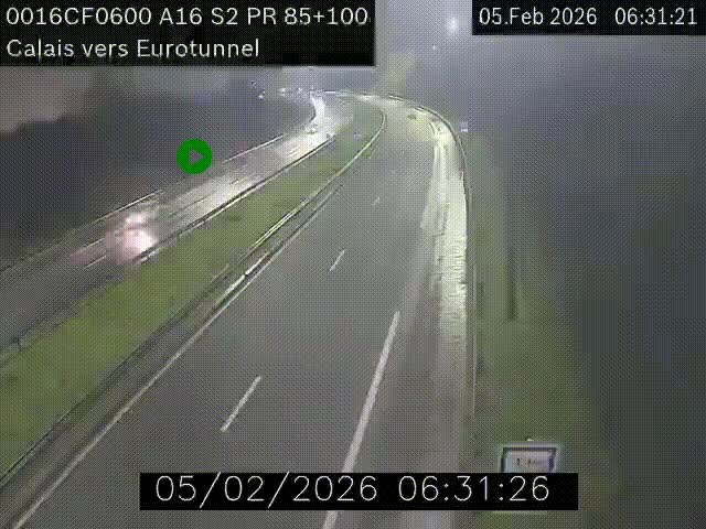 <h2>Webcam A16 à Calais en direction du Tunnel sous la Manche (Eurotunnel)</h2>