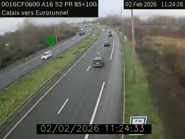 <h2>Webcam A16 à Calais en direction du Tunnel sous la Manche (Eurotunnel)</h2>