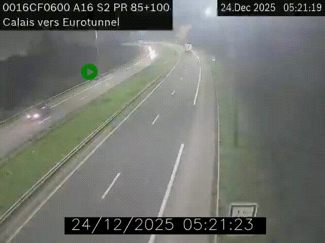 <h2>Webcam A16 à Calais en direction du Tunnel sous la Manche (Eurotunnel)</h2>