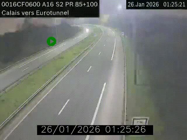 <h2>Webcam A16 à Calais en direction du Tunnel sous la Manche (Eurotunnel)</h2>