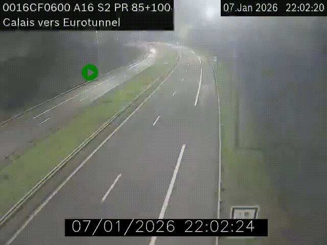 Webcam A16 à Calais en direction du Tunnel sous la Manche (Eurotunnel)