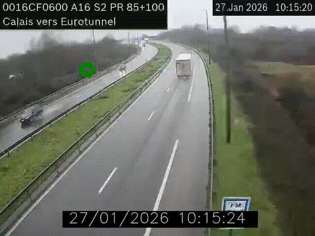 <h2>Webcam A16 à Calais en direction du Tunnel sous la Manche (Eurotunnel)</h2>