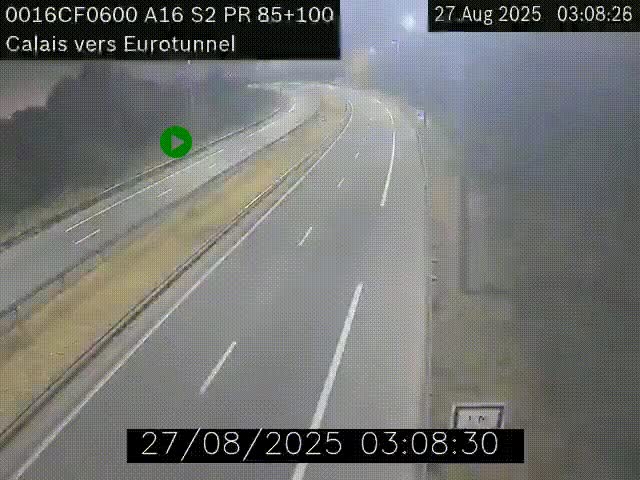 <h2>Webcam A16 à Calais en direction du Tunnel sous la Manche (Eurotunnel)</h2>
