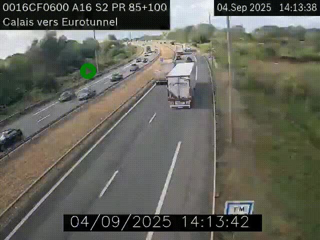 <h2>Webcam A16 à Calais en direction du Tunnel sous la Manche (Eurotunnel)</h2>